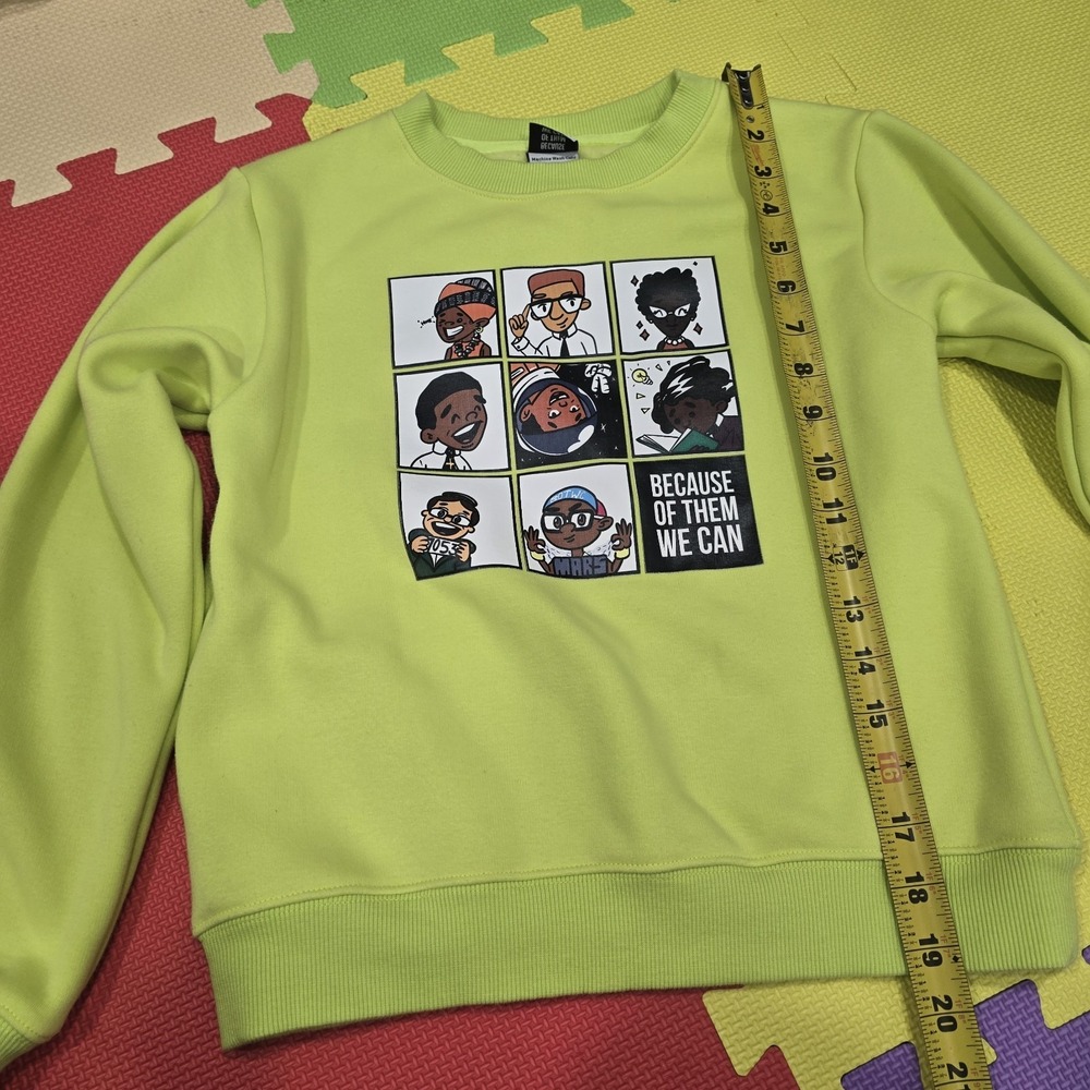 Because Of Them We Can Kids Sweatshirt Neon Green Fleece Size‎ S (7-8) Black...
